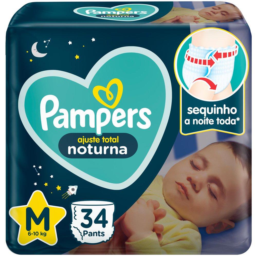 Fralda Pampers Ajuste Total Noturna M 34 Unidades