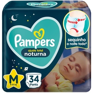 Fralda Pampers Ajuste Total Noturna M 34 Unidades