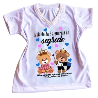 Camiseta Chá Revelação Guardiã Do Segredo Tia Doida Guardiã Chá de Bebê