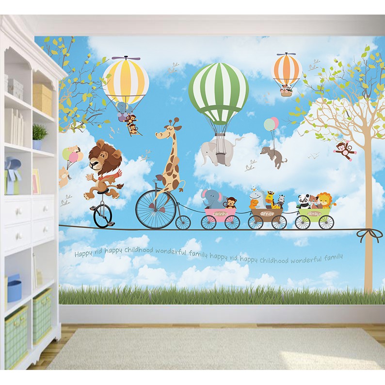 Papel de Parede Infantil Safari Balões Coloridos Unissex Quarto ...