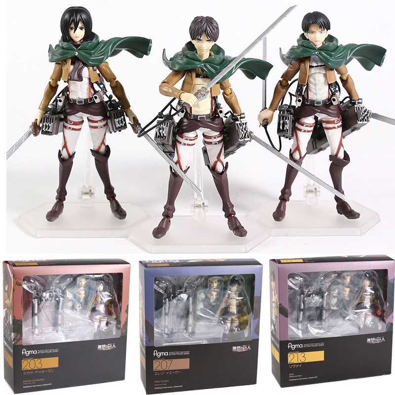 Action Figure Eren Jaeger 207 Attack on Titan Figma 203 Mikasa Ackerman 213 Levi Brinquedos Modelo Móvel