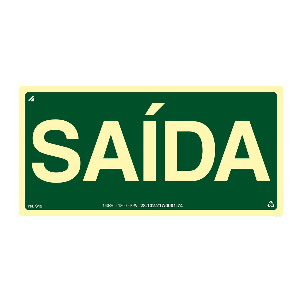 Placa Sinalização Saída S12 Fotoluminescente - Norma Abnt - Sinalização Bombeiro - Segurança Do Trabalho - Loja - Condomínio - Comercio