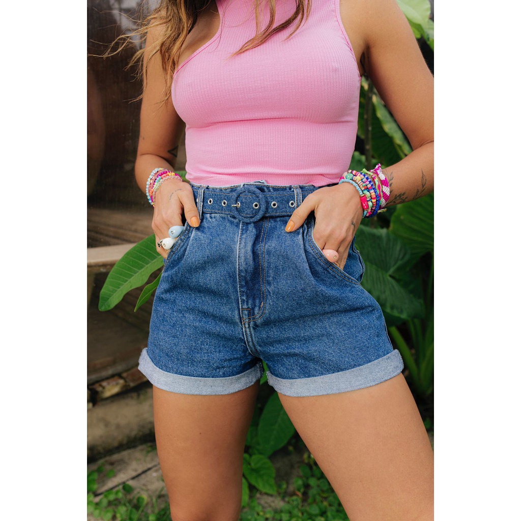 Shorts Jeans Baggy Hot Pants com Cinto - Geração Moderna