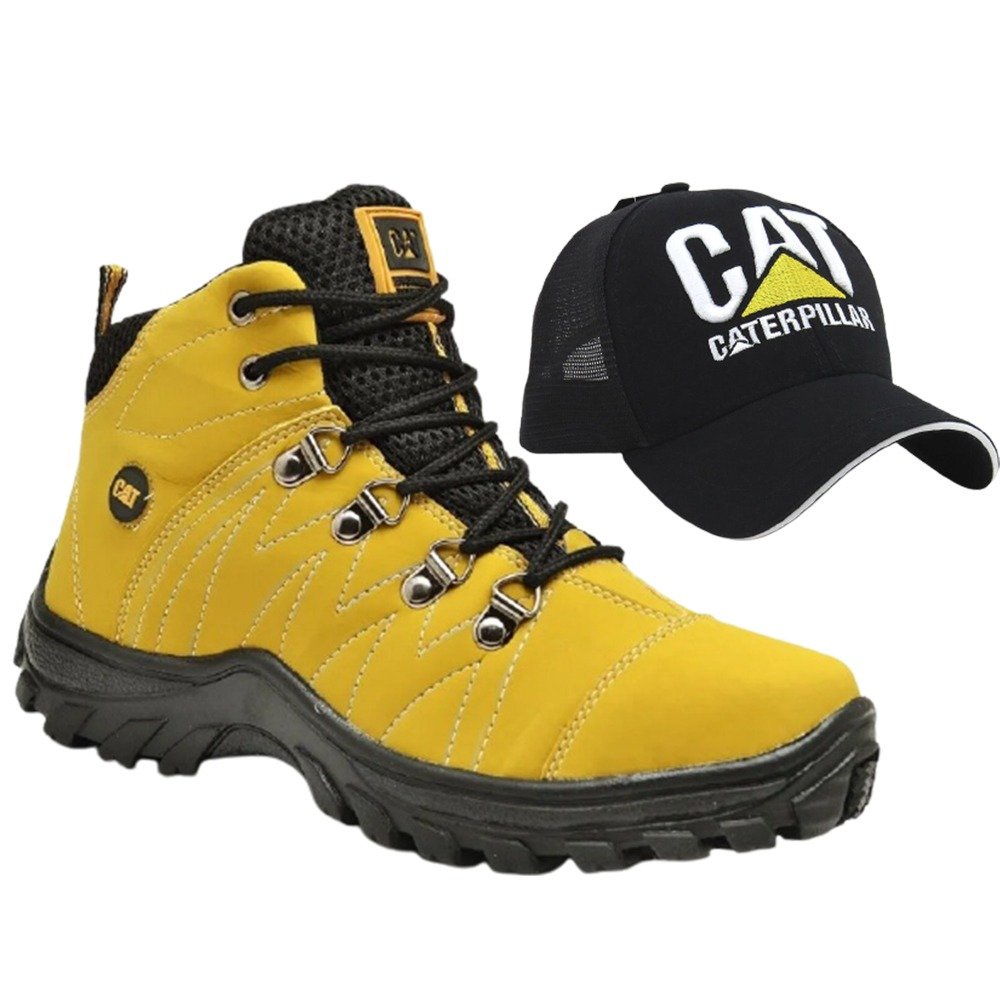 Coturno Adventure e Boné 2 Caterpillar Cat Masculino Bota tratorado Couro Ecológico