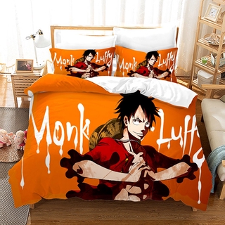 Conjunto de cama One Piece Luffy Chapéu de palha Piratas Preto Anime  Estampa 3D 3 peças Capa de edredom macia - S_AU-_Double_180x210 cm