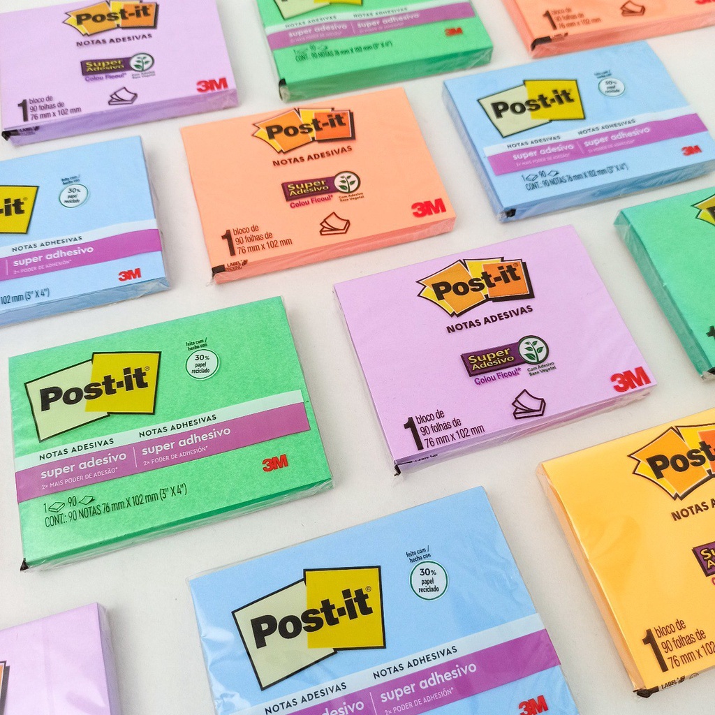 Bloco Adesivo Colorido Post-It 76 mm x 102 mm 90 Folhas - 3M | Notas ...