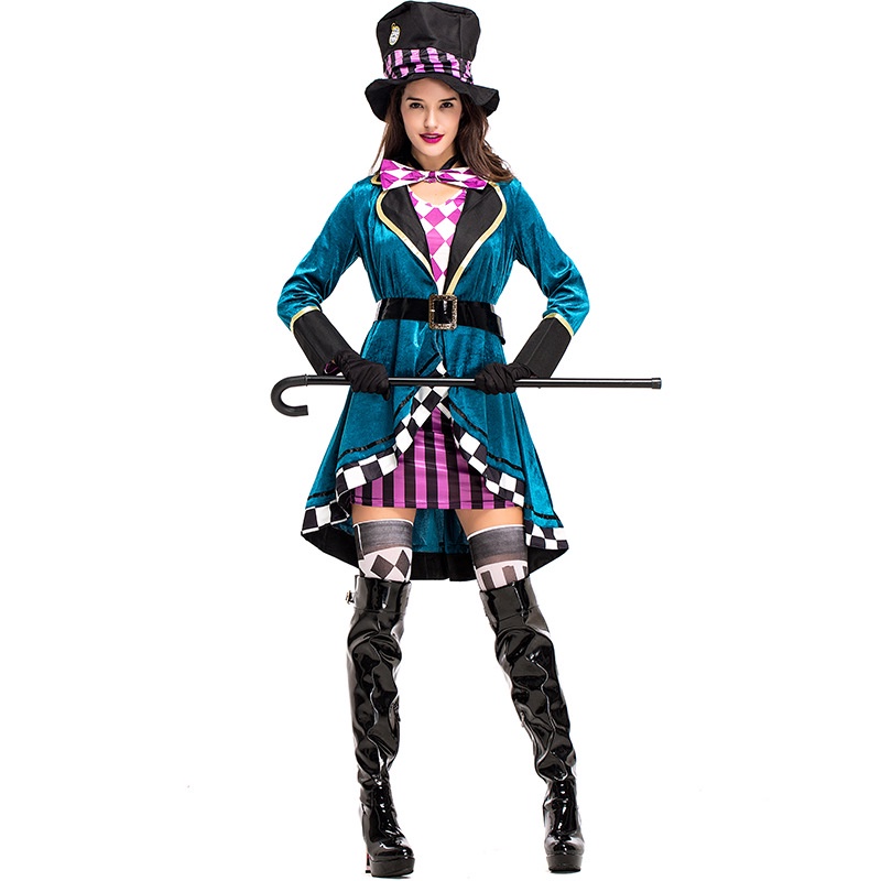 Halloween Trajes Alice No País Das Maravilhas Mulheres Magician Cosplay Meninas Princesa Quess Magia Casaco Feminino