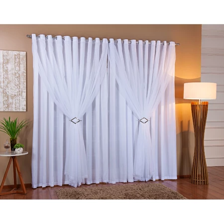 Cortina luxo voil com forro em microfibra varios tamanhos cores branca ou palha