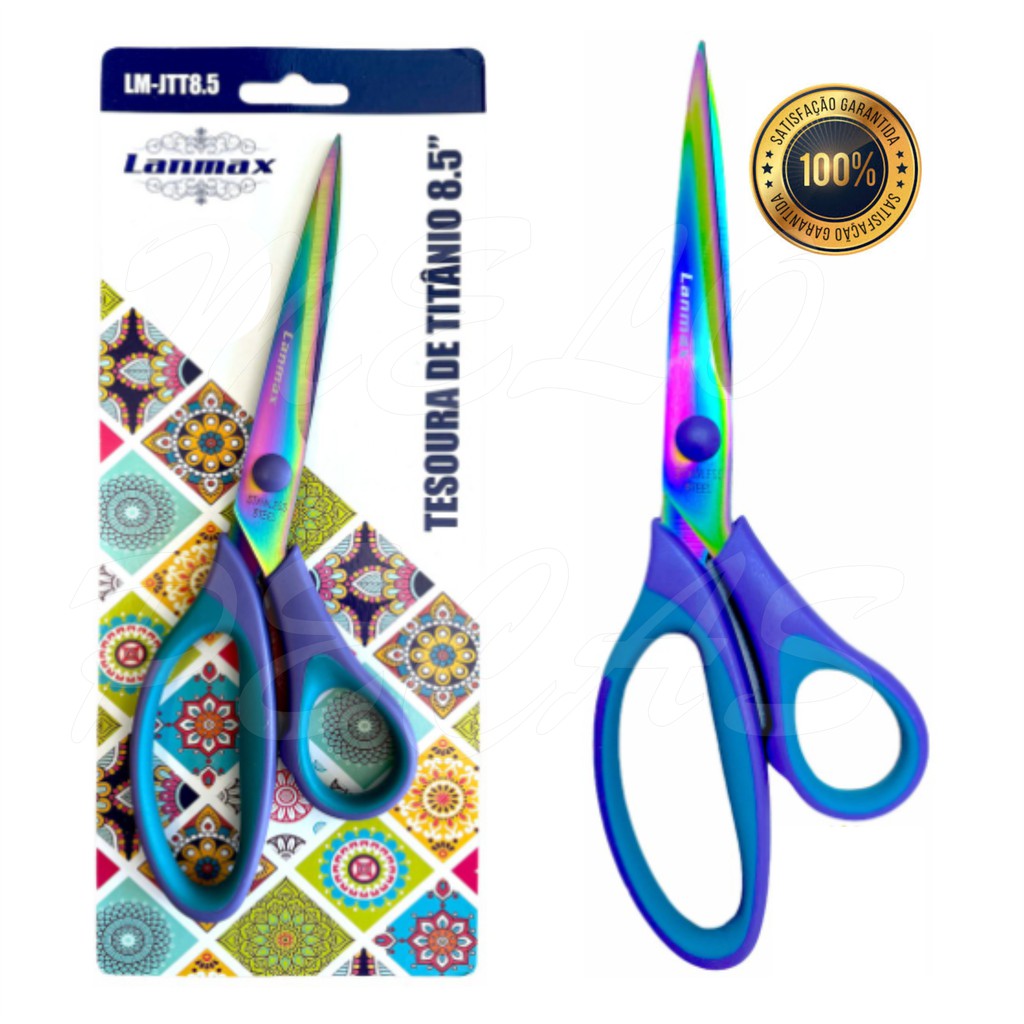 Tesoura Titanium Titânio 8.5" Cabo emborrachado Patchwork Scrapbook Artesanato Não perde o fio