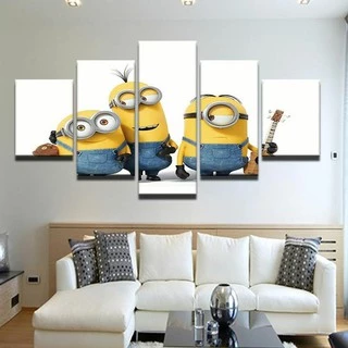Quadro Decorativo Mosaico 05 Peças Minions Para Sala Quarto Sem Moldura