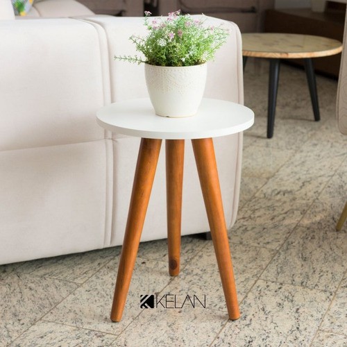Mesa De Canto Redonda 35x45 Pé Palito Mdf Branca