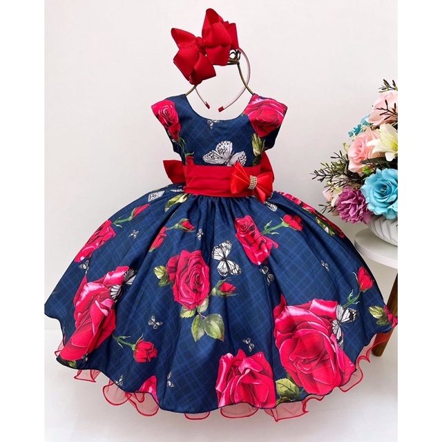 Vestido infantil Vermelho Daminha de Casamento Princesa - Vermelho