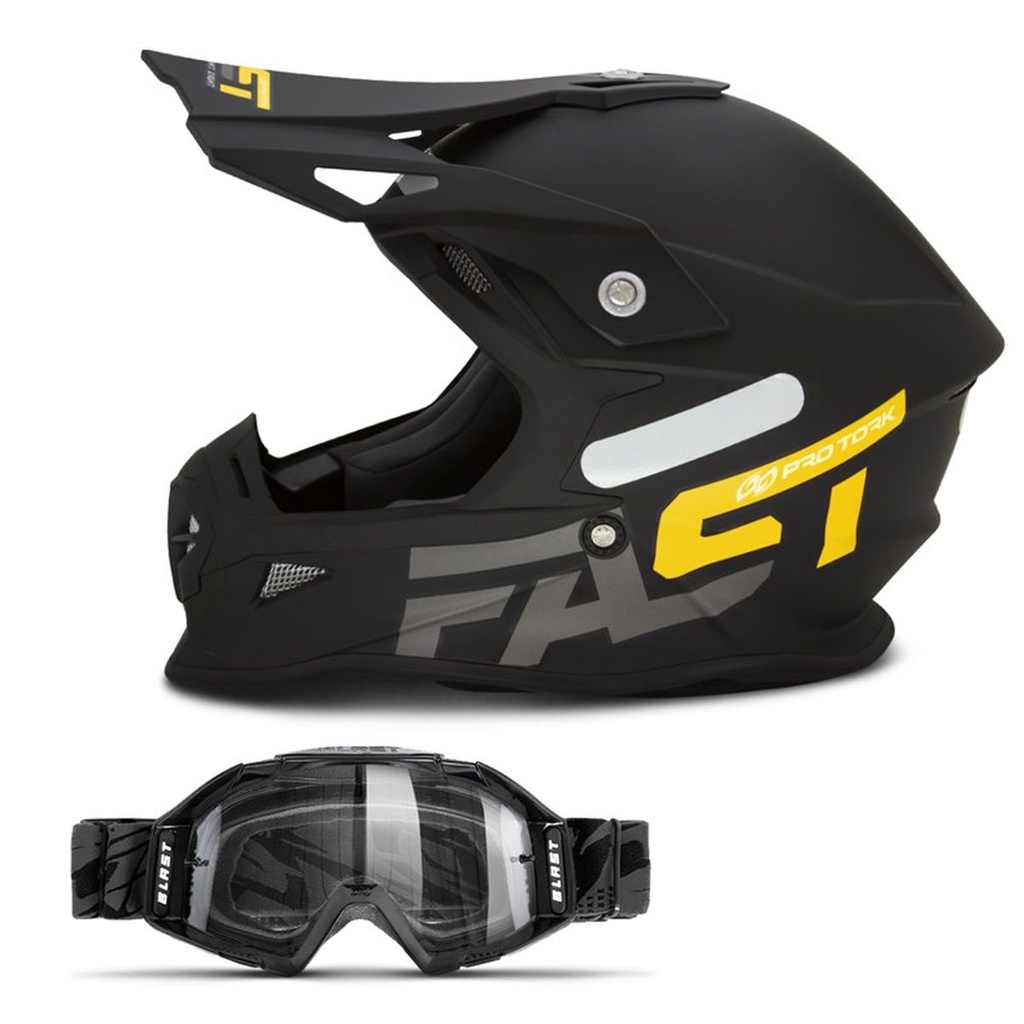 Capacete Motocross Trilha Off Road Pro Tork Fast 788 Solid Masculino Feminino + Óculos Blast