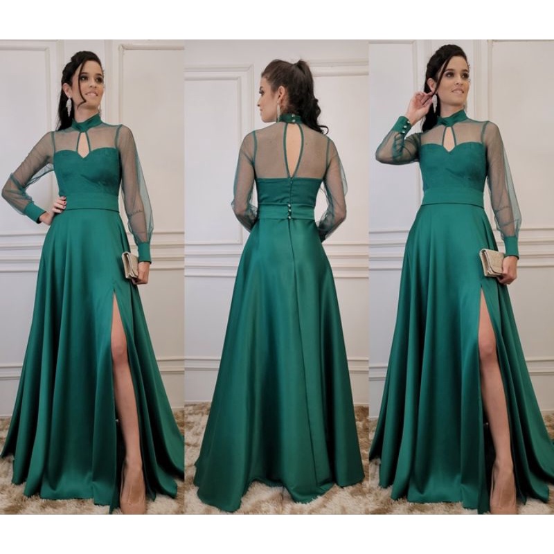 Vestido de festa manga de tule festa formatura | Shopee Brasil