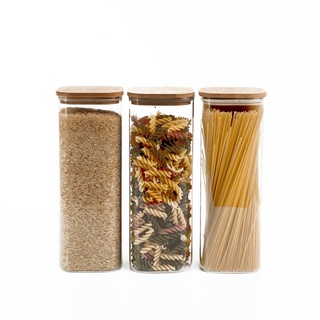 KIT POTE HERMÉTICO DE VIDRO QUAD TAMPA DE BAMBU 3 PÇS OIKOS