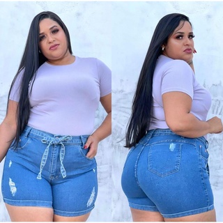 Short Jeans Plus Size Feminino Com Lycra 46 ao 54 Bermuda Preta Com  Elastano Moda Maior