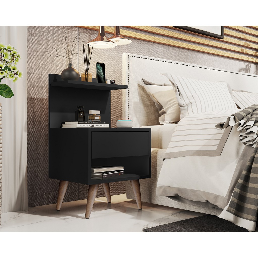 mesa de cabeceira modelo sleep cor preto pés em plasticos pinturas UV