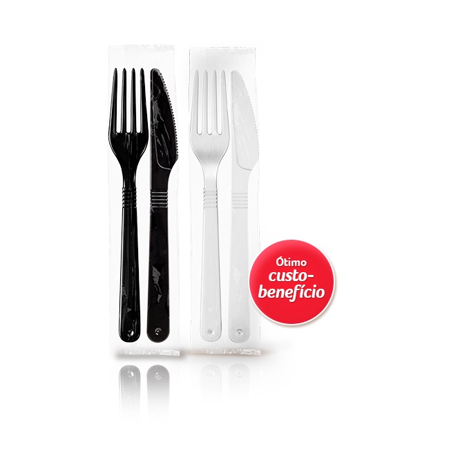 Kit garfo + faca refeição forte + guardanapo branco caixa com 250
