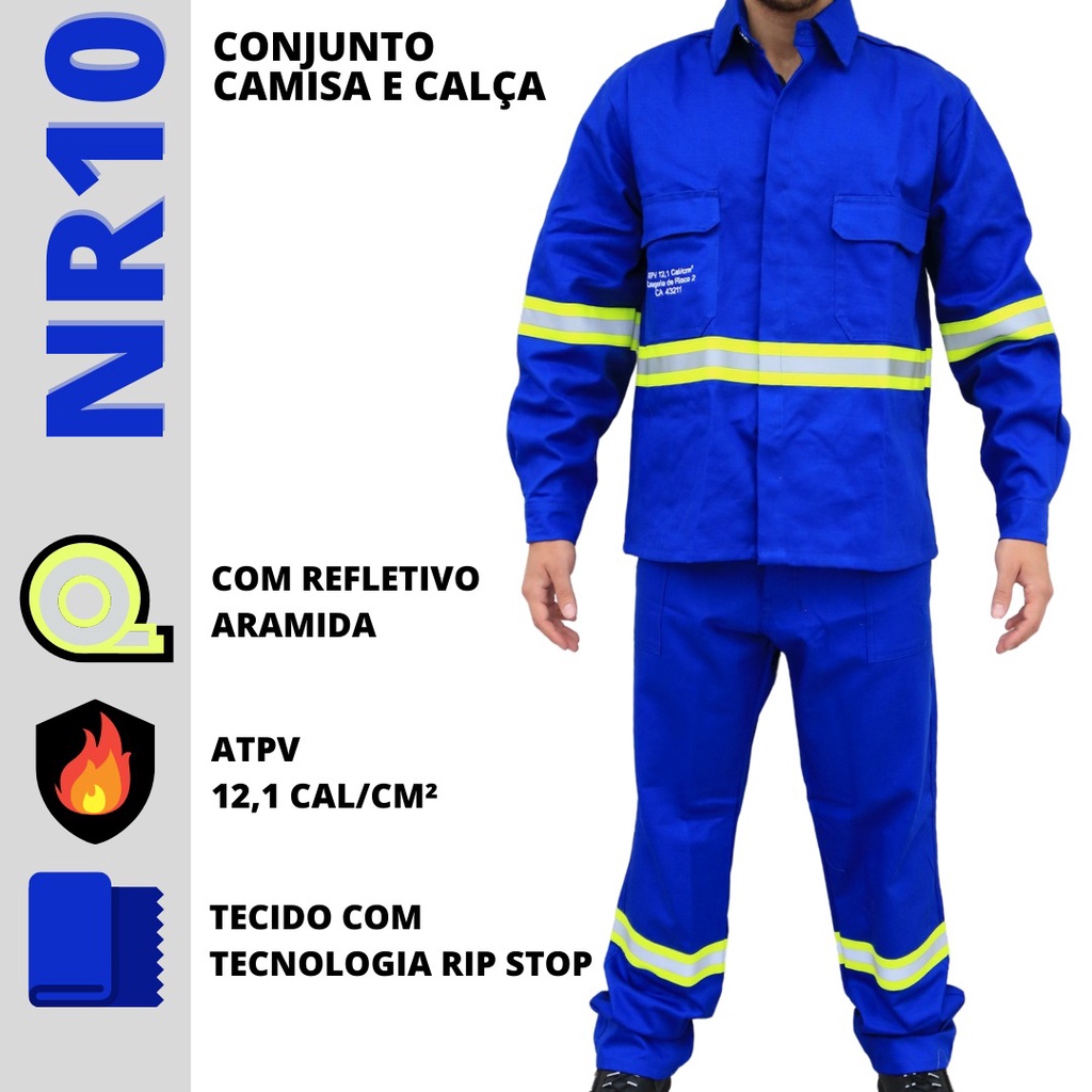 Conjunto Uniforme Eletricista Nr10 Anti Chama Com Refletivo | Shopee Brasil