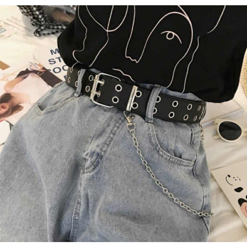 Cinto masculino e feminino rock punck rock,ilhós duplo com corrente