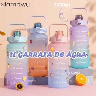 Garrafa de água de grande capacidade 2L de plástico para academia/escritório/treino (com adesivo)