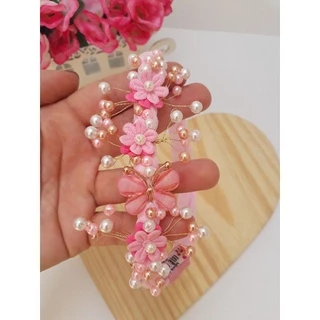 Tiara Infantil Jardim encantado com flores rosa para Bebê7