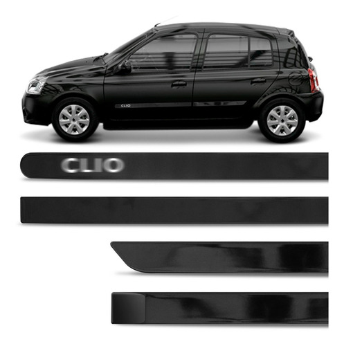 Jogo De Friso Lateral Clio 2013 A 2015 Preto Cor Original Grafia Dupla Face