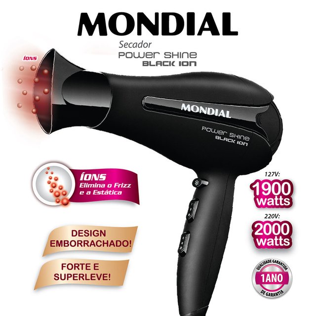 Secador De Cabelo Mondial Power Shine Black Sc-13 Preto 220v em Oferta na Shopee
