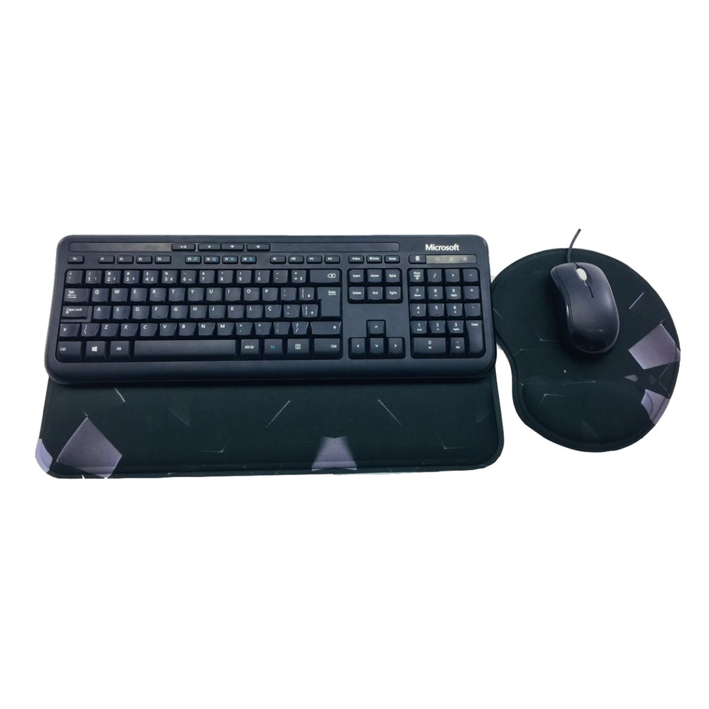 Kit Mouse Pad E Key Pad Ergonômico Apoio Teclado Preto com Cinza