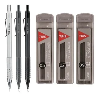 Kit Lapiseira Técnica Tris Chroma 0.5 0.7 0.9 + Grafites