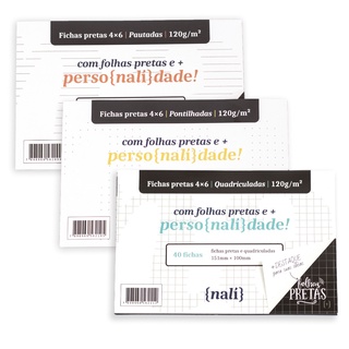 Kit Fichas NALÍ Preta 4x6 120g/m2 c/ 40 Folhas (Pautado, Pontilhado e Quadriculado)