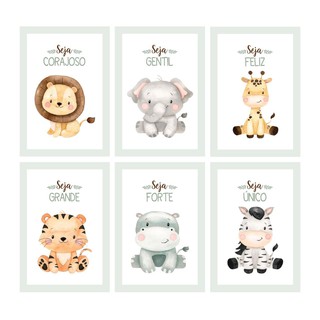 Kit placas decorativas animais cute selva floresta safari quarto infantil bebê
