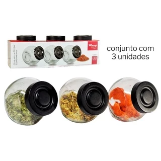 Kit 3 Porta Condimentos de Vidro Rose Gold Prata Ou Preto Para Cozinha