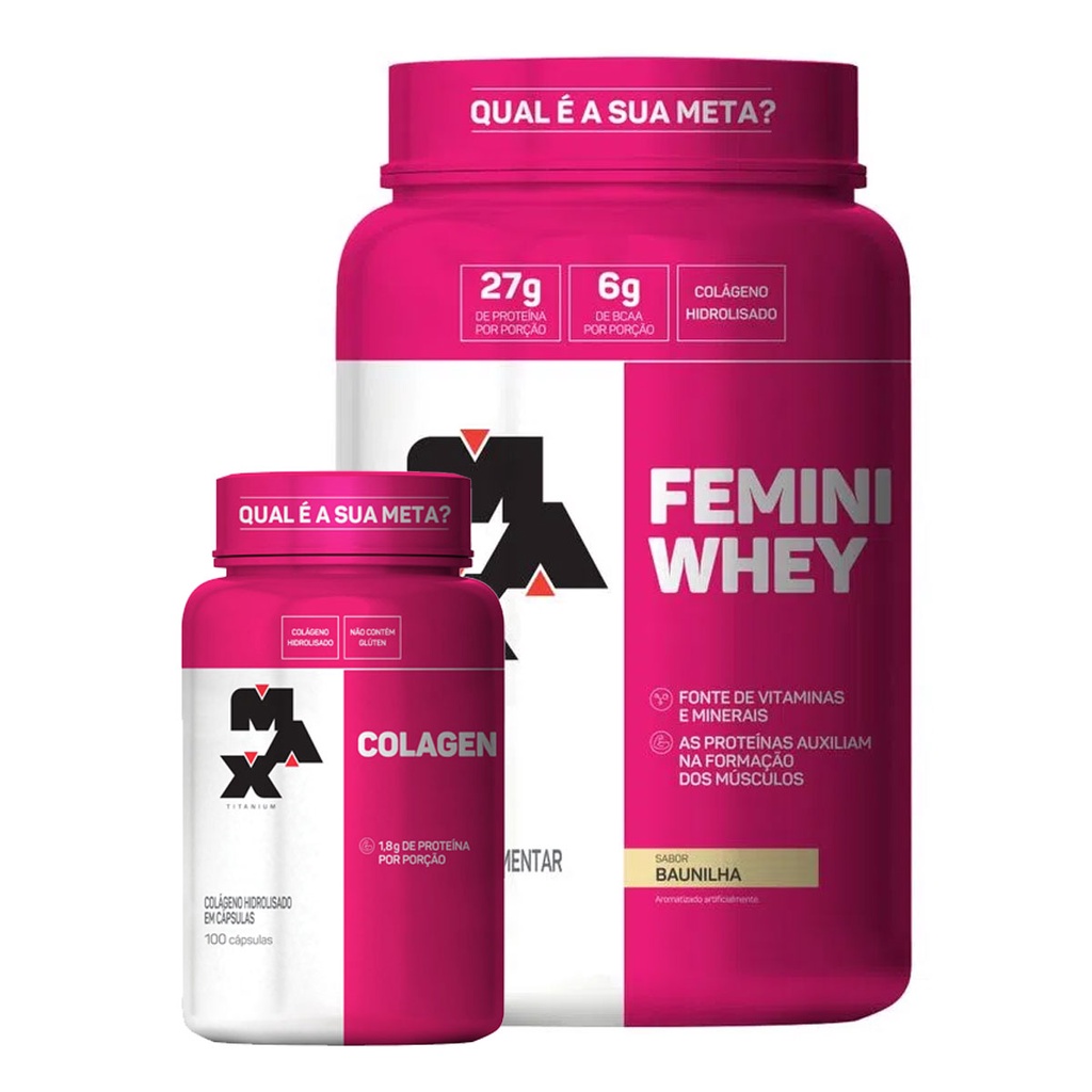 Kit Femini Whey Max Titanium 900g + Colageno 100 Caps Max Titanium