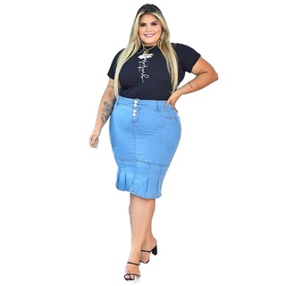 Saia Jeans Feminina Moda Evangélica com lycra Plus Size Barata