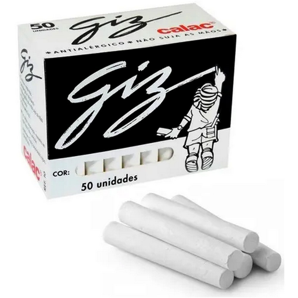 Giz Escolar Plastificado Branco Caixa C/50un Calac P/ Lousa | Shopee Brasil