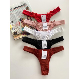 kit com 5 peças Calcinha pala com renda lingerie feminina tanga poliéster C02