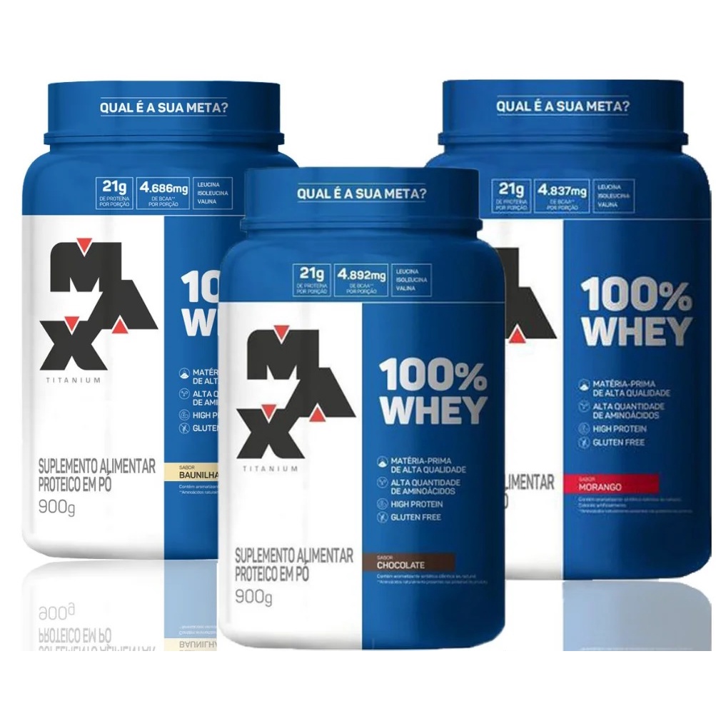 Whey 100% Pure Pote Max Titanium Whey Protein Concetrado Max Titanium – Pote OU Refil 900g – ORIGINAL