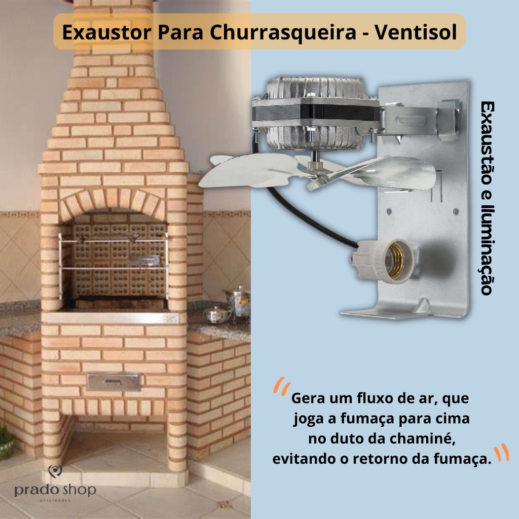 Exaustor Axial Ventilador De Churrasqueira 2 em 1 Exaustão e Iluminação