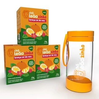 Kit Chá Leãozinho 3x Laranja Cor de Rosa com Garrafa Laranja - 30 Sachês