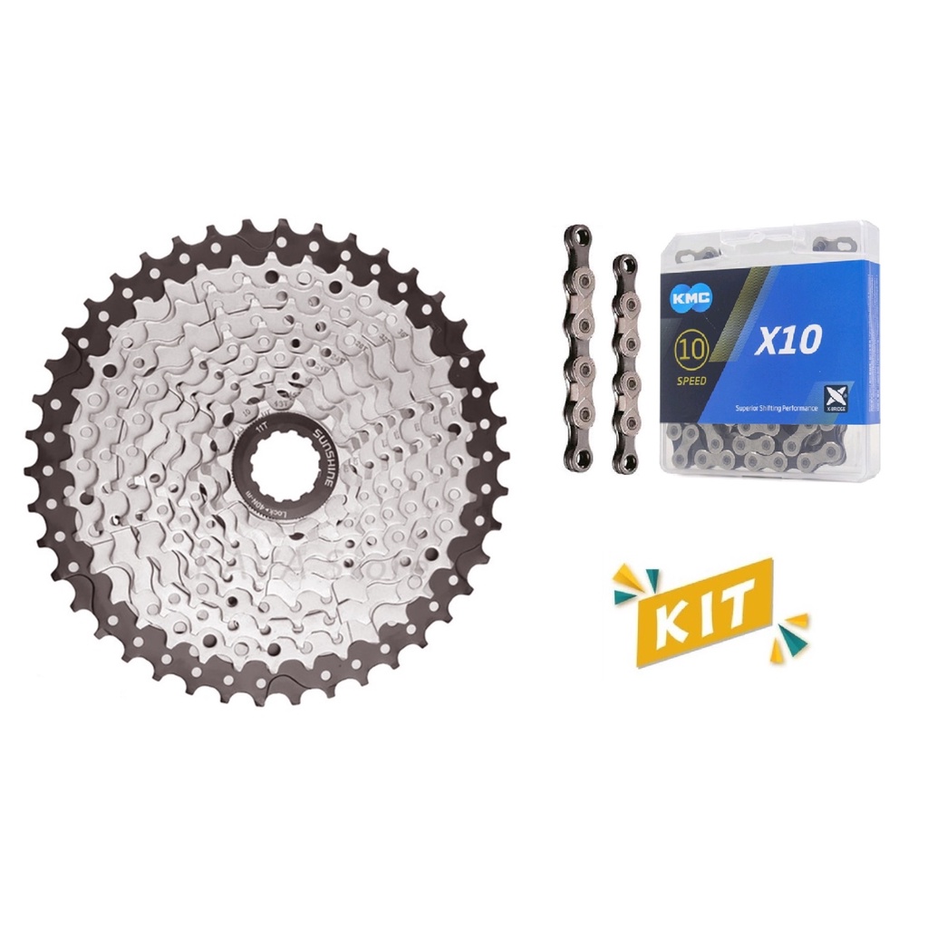K7 Cassete 10 Velocidades 11 42 Dentes Sunshine + Corrente KMC X10