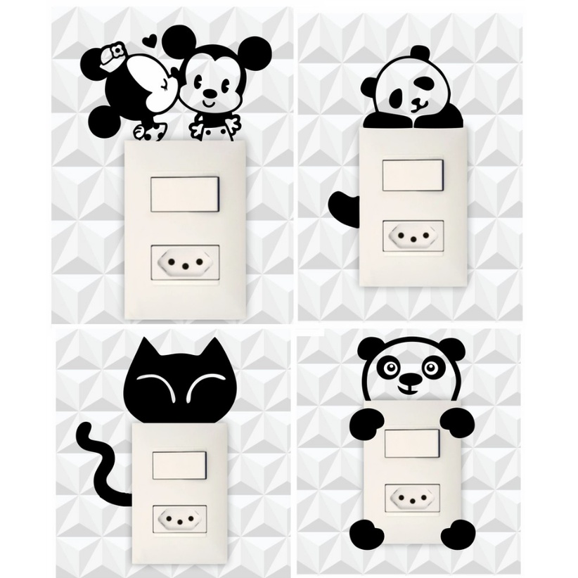 Adesivo De Interruptor Desenhos Em Preto E Branco | Shopee Brasil