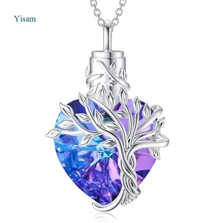 Yisam Coração Crescente Jóias De Prata Esterlina Com Cristal Roxo Colar De Árvore Da Vida Urn Para Ashes W/Funil Enchimento Presentes Mulheres Meninas