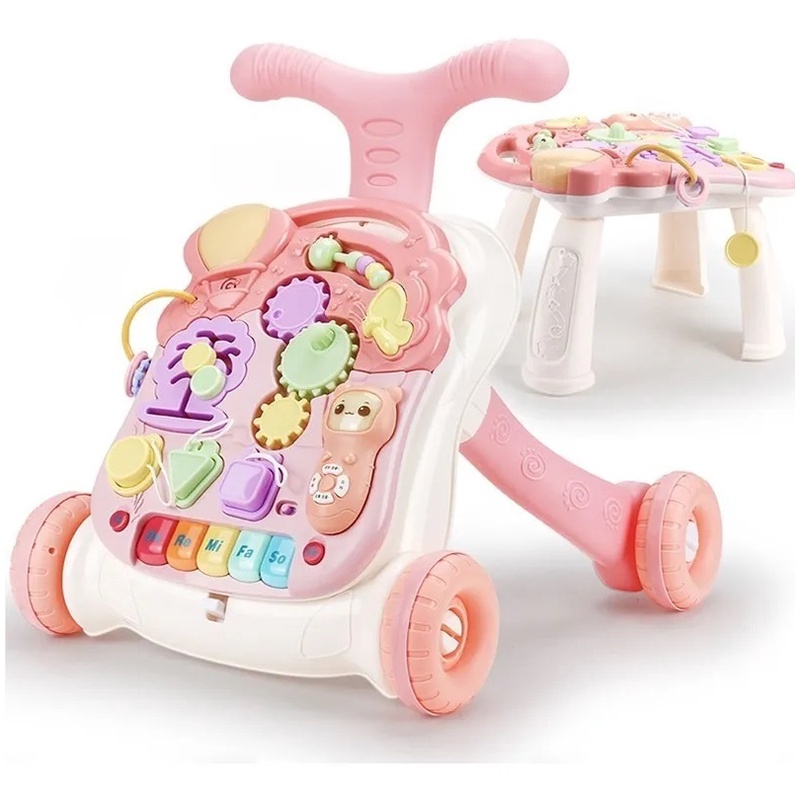 Andador Infantil Didático Vira Mesinha 2 Em 1 Rosa