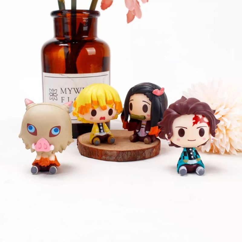 Mini Action Figure Demon Slayer em PVC | Brinquedo de Anime Colecionável | Tanjiro, Nezuko, Inosuke, Zenitsu, Kimetsu no Yaiba