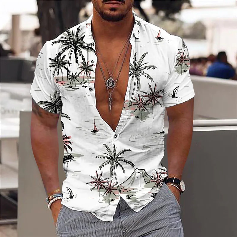Homens De Luxo & # 39 ; s Camisas Sociais Verão Tropical Da Moda Havaiana  Praia V Pescoço Manga Curta Blusas Largas Roupas Moletons