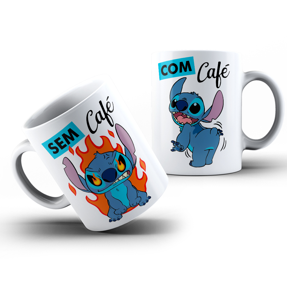 Caneca Lilo Stitch - Desenho - Interior E Alça Branca