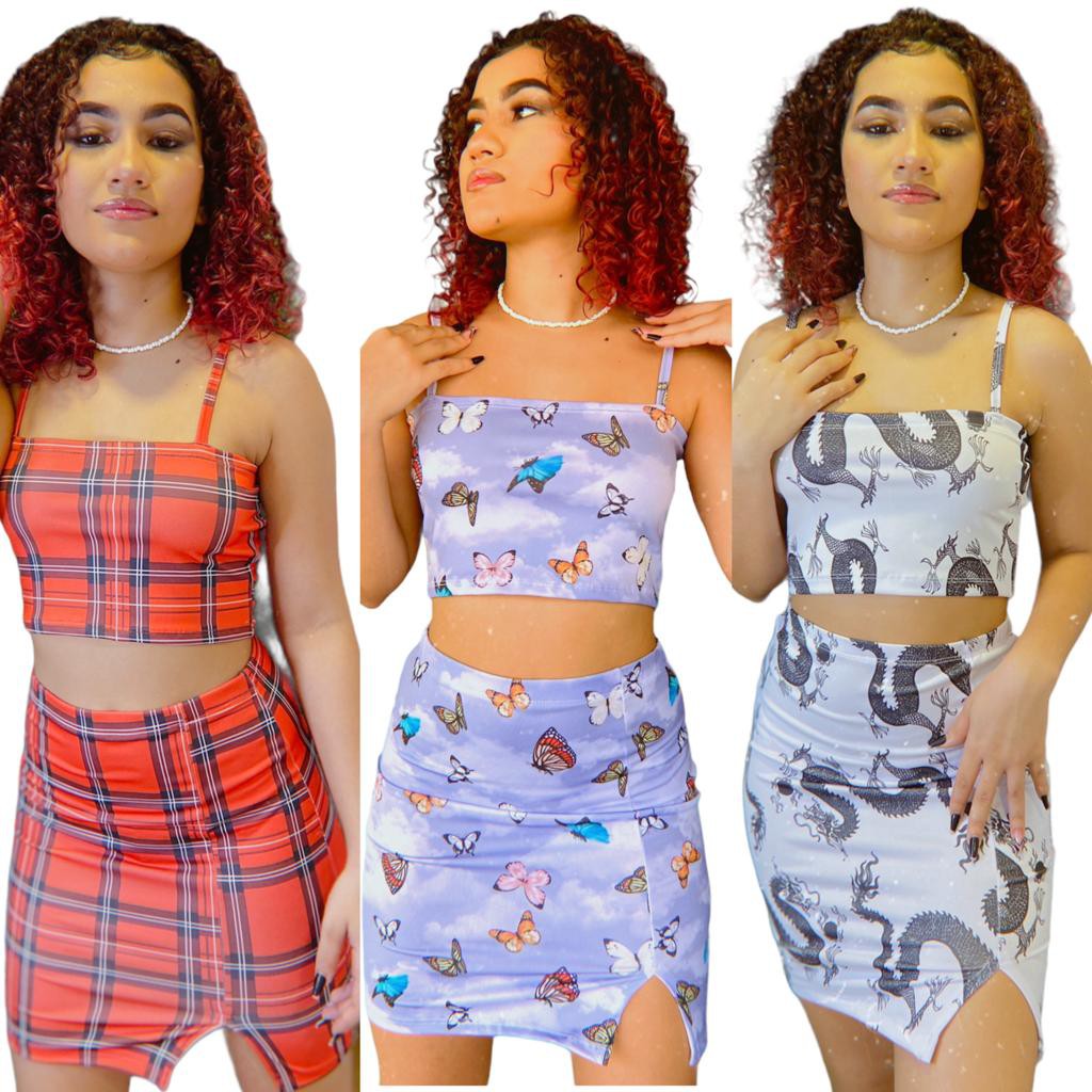 Conjunto Gringo Cropped e Saia Suplex Moda Feminina Aesthetic Gringa ...
