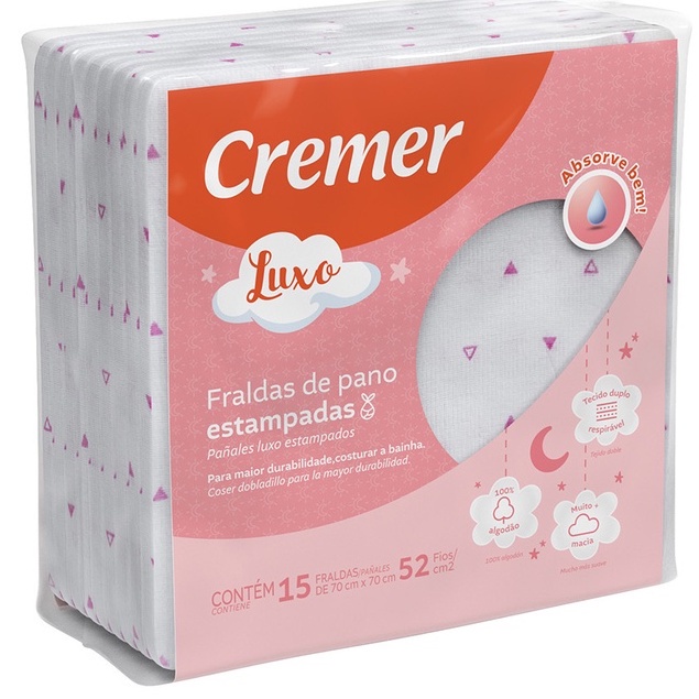 Fralda de pano Menina 15 Unidades Cremer 100 algodão Pacotão Shopee