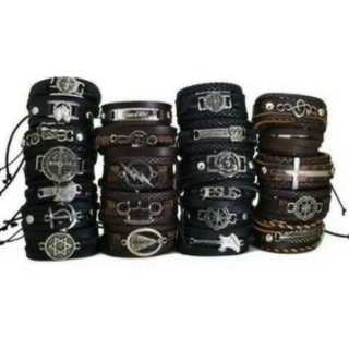 Kit Com 10 Pulseiras De Couro Masculinas Revenda Atacado